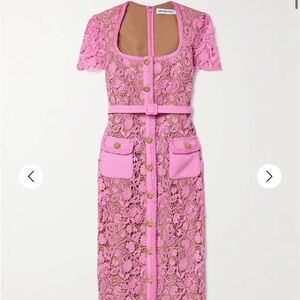 Self Portrait pink lace midi dress with gold buttons